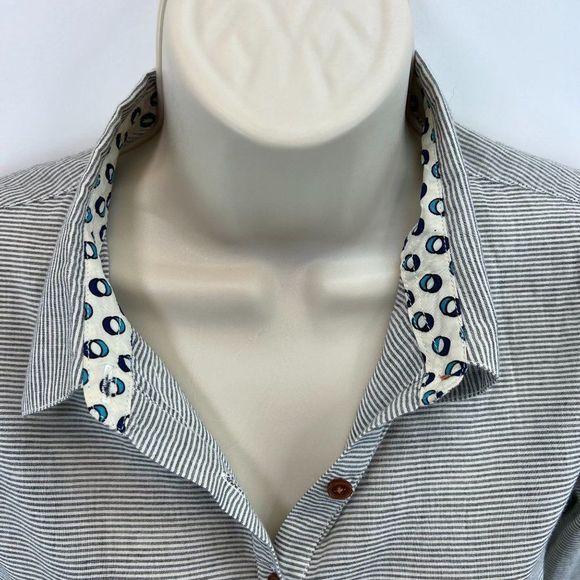 Birds of Paradis Trovata Womens Sz S Cotton Striped Lace Blouse - Picture 3 of 8